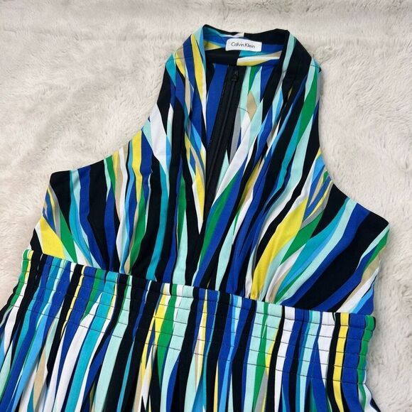 Calvin Klein Dress Blue Green Womens Size 6-8 Vneck Halter Summer Stretch - Picture 5 of 9